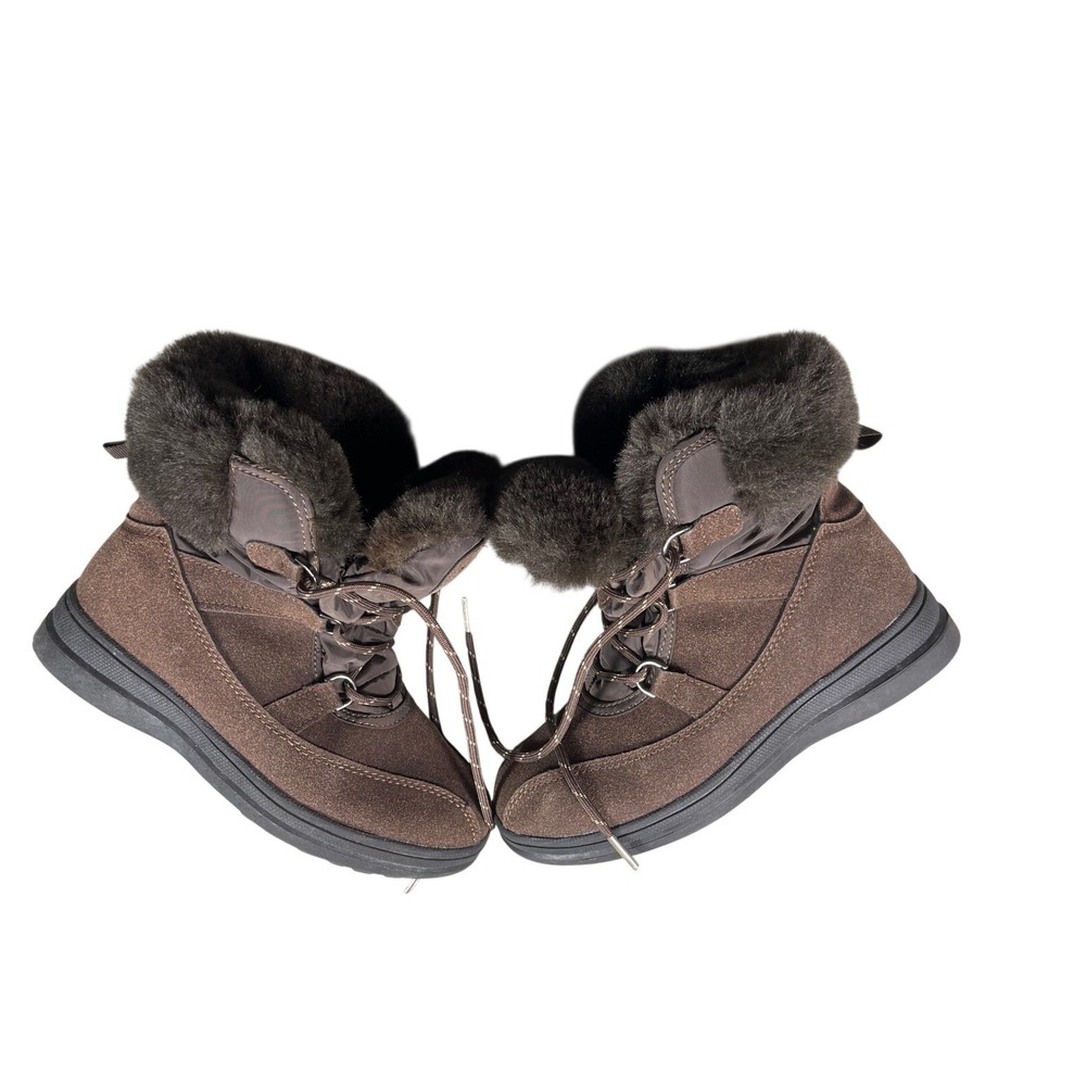 Floopi Brown Faux Fur Winter Snow Boots Lace Up Women's Size 6 Cozy Cold Weather